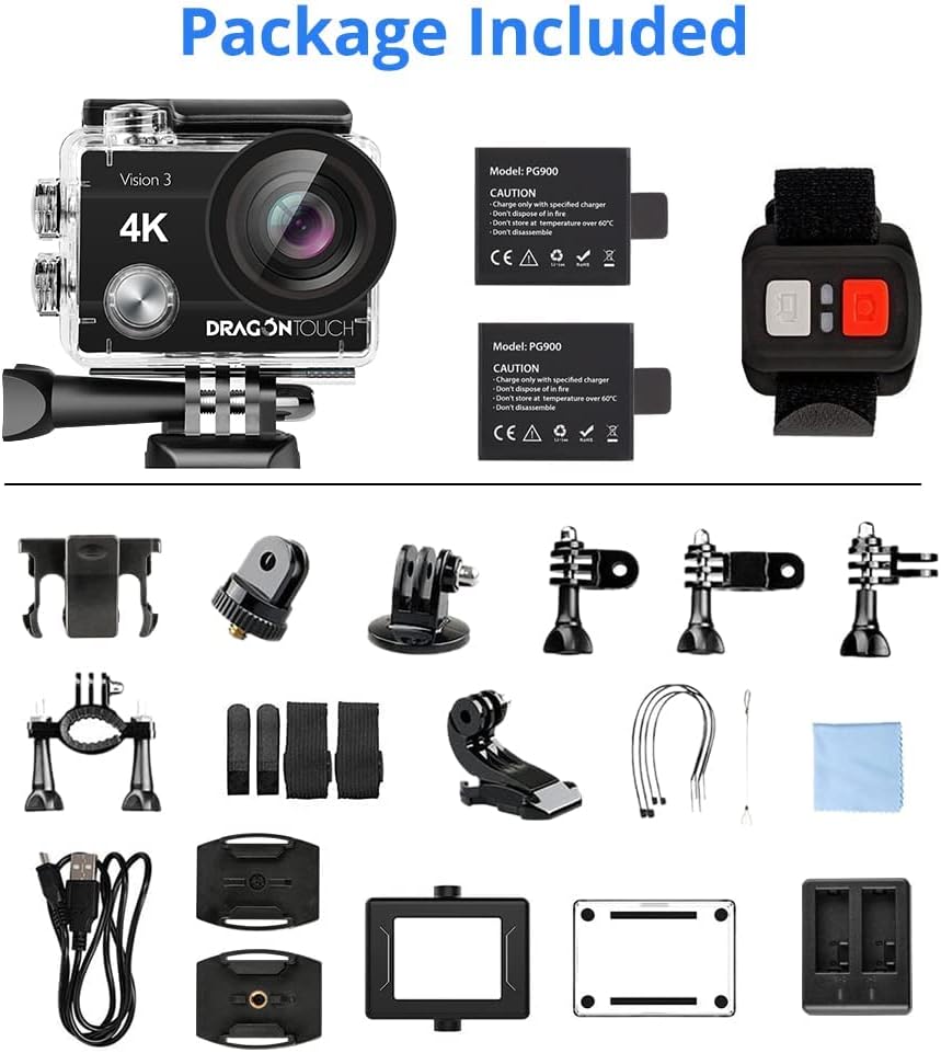 Dragon Touch 4K Action Camera 20MP Vision 3 Underwater Waterproof Camera 170° Wide Angle WiFi Sports Cam with Remote and Mounting Accessories Kit - Image 8